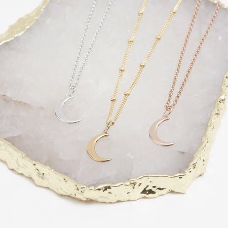 Moon Pendant Bead Chain Silver